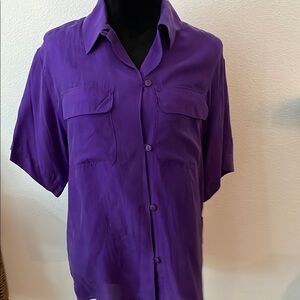 Casual 100% Washable Silk Purple Button Down Shirt with Classic Collar